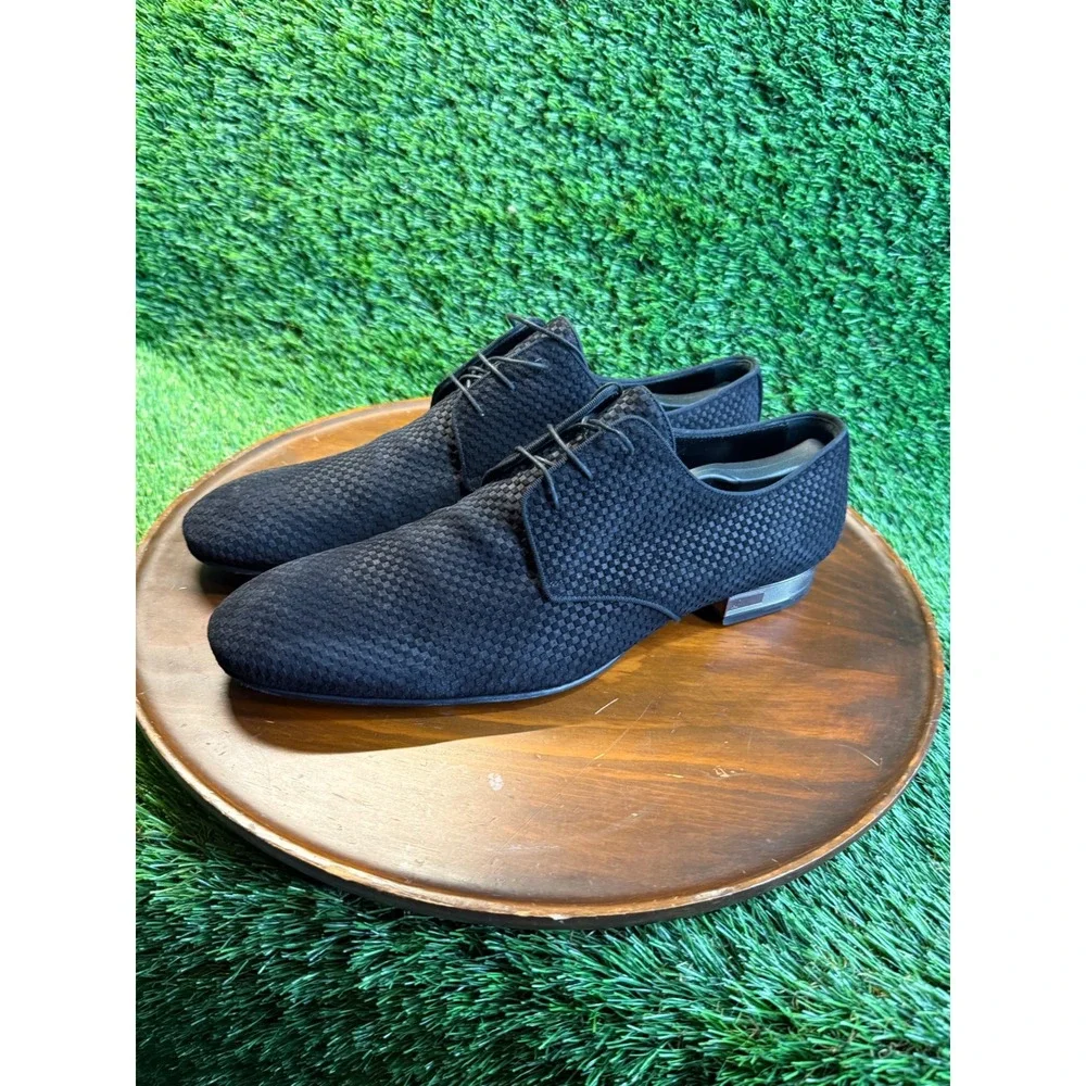 Louis Vuitton Black Damier Infini Suede Derby Dress Shoes LV Logo Heel Italy